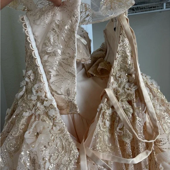 Elegant Gold/ champagne Quince, sweet 16, or Prom dress!